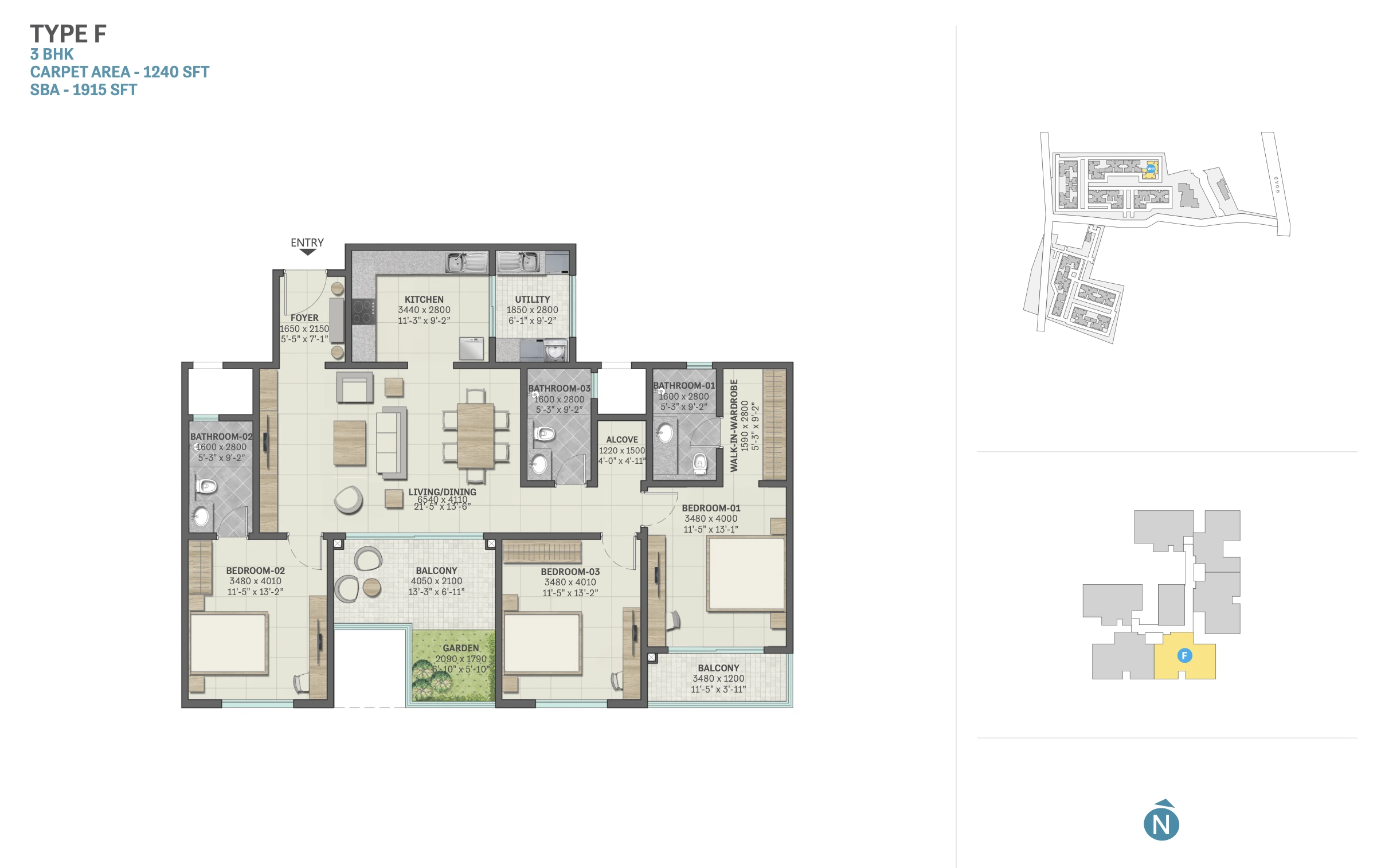TYPE F โ 3 BHK