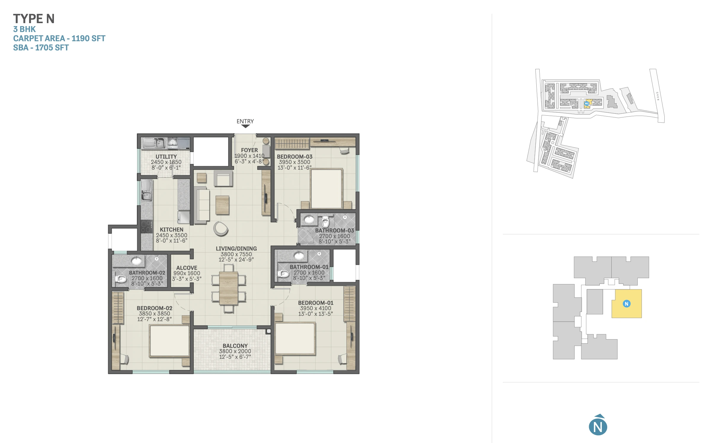 TYPE N โ 3 BHK