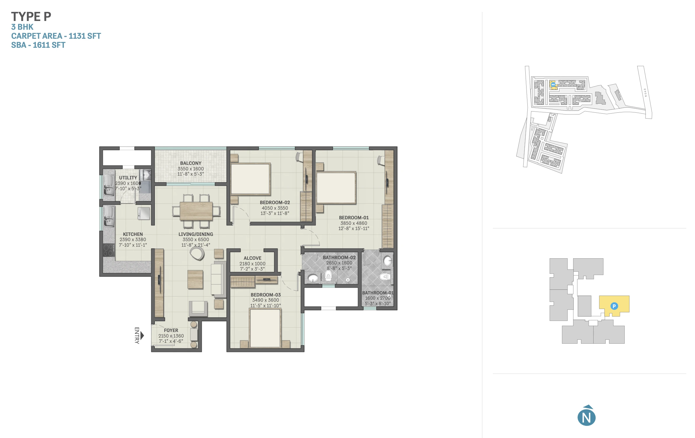 TYPE P โ 3 BHK